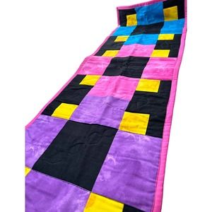 NEW Handmade Hop Scotch Block Table Runner Brightly Colored Stripes on Reverse
